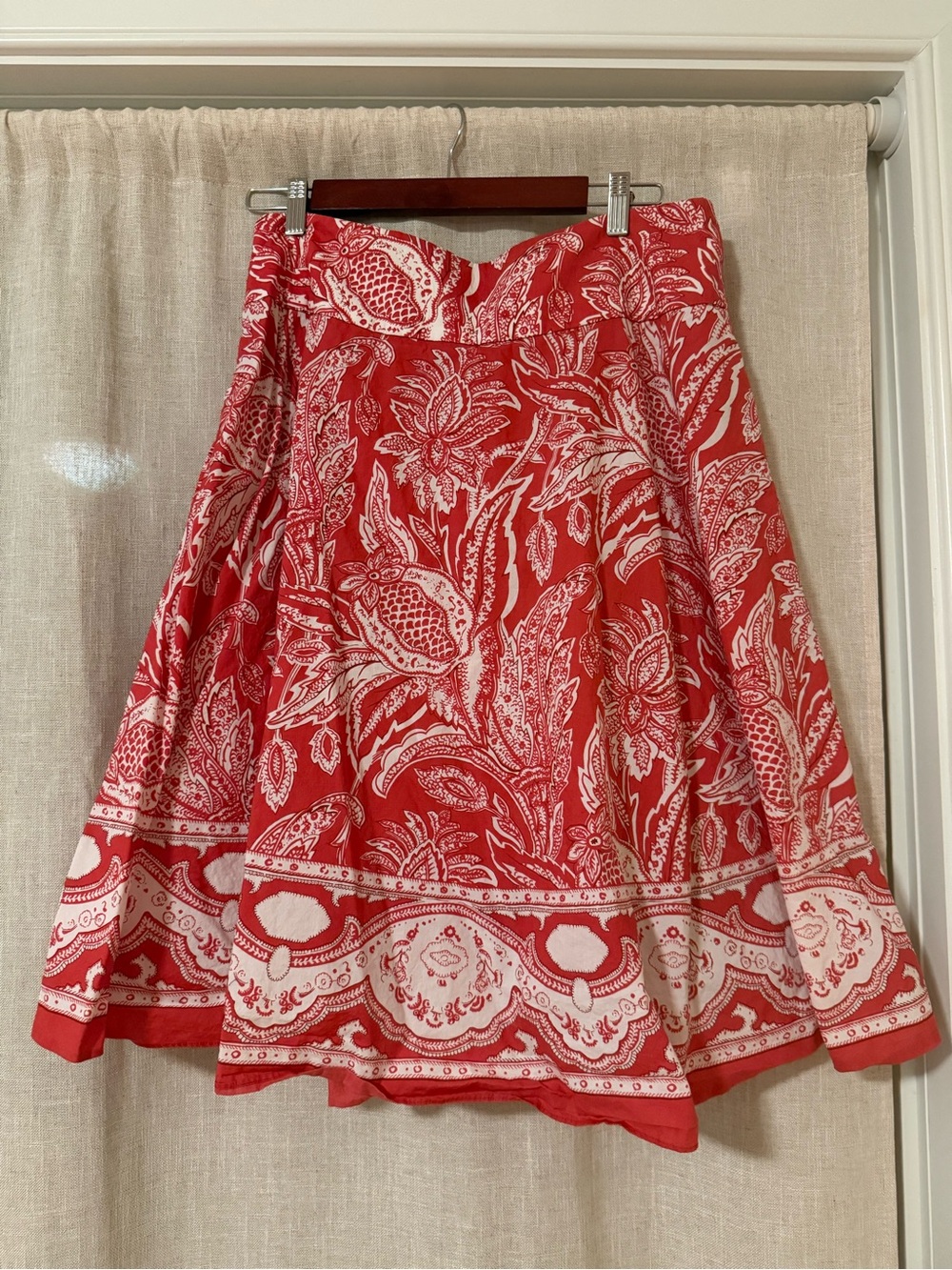 Talbots Red and White Floral A-Line Skirt